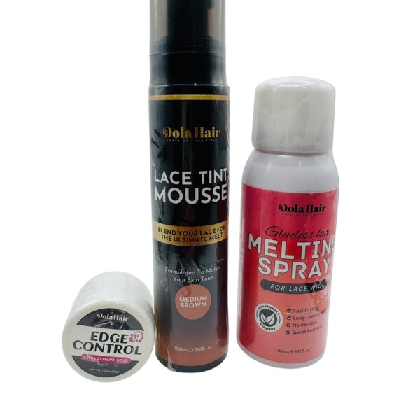 Dola Hair Lace Tint Mousse Medium Brown & Melting Spray + Edge Control & HD Wrap - Picture 3 of 5